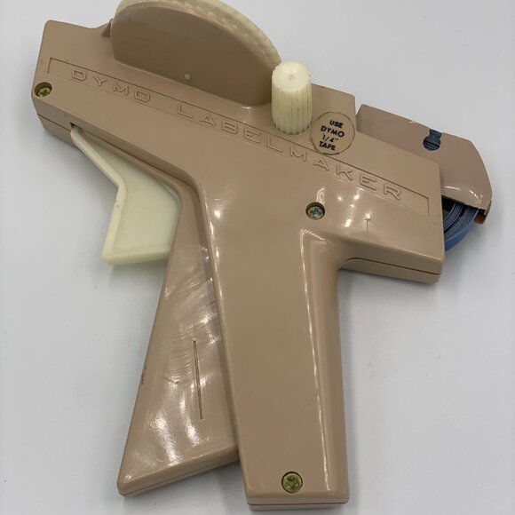 Vintage DYMO Label Maker Beige Tan With Partial Blue Roll Tape - Picture 6 of 10